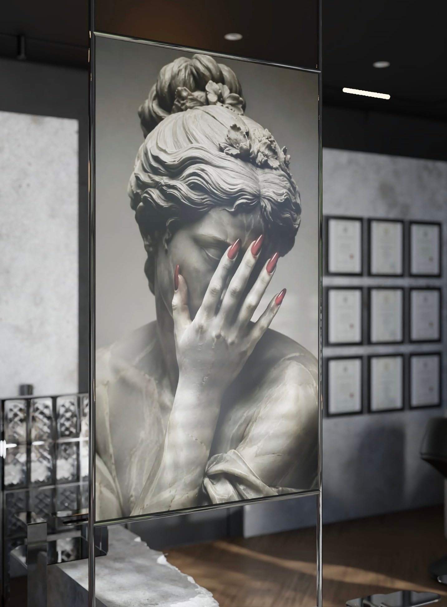 Klassische Statue mit rot lackierten Nägeln – Nail Gallery, Nagelstudio an der Konstablerwache Frankfurt